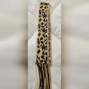 Anthropologie Leopard Print Beaded Wrap Belt With Beaded Fringes. Size: OS
